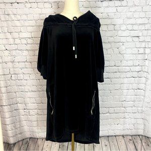 Juicy Couture Medium Black Velvet Velour Mini Hoodie Dress with Zipper Pockets